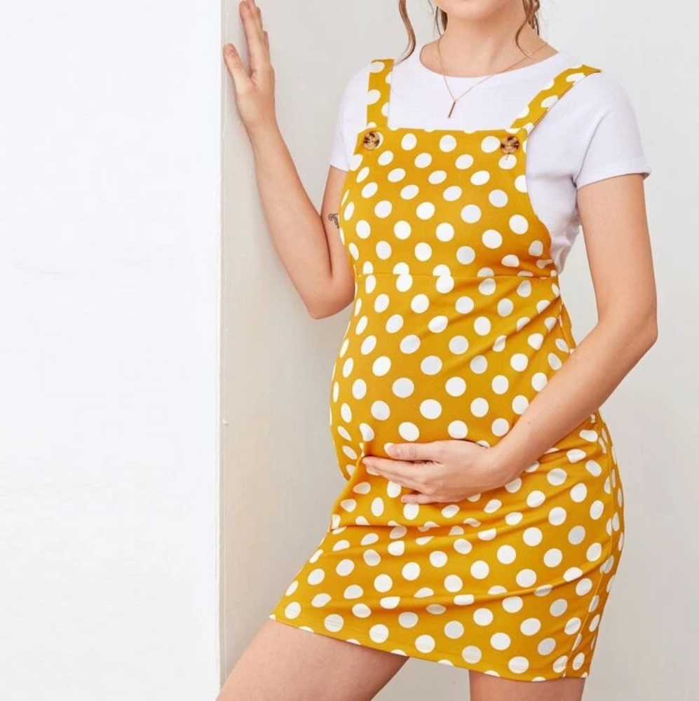 Yellow Polka Dot Pinafore Maternity Dress